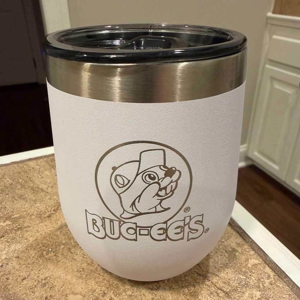 Buc-ee's Wine Travel Tumbler White and Silver 10oz Retired